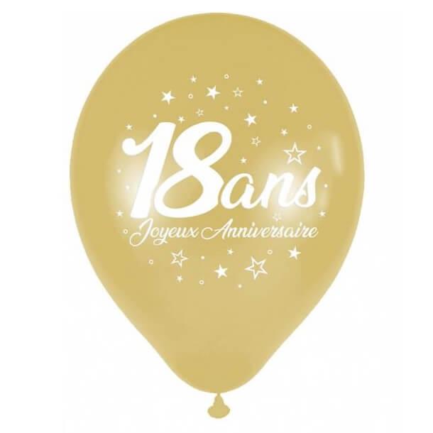 Ballon latex joyeux anniversaire 18 ans dore or metallique