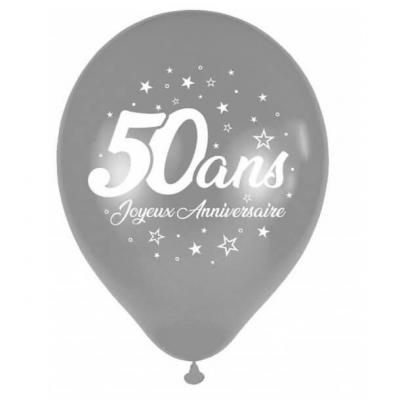 Ballon 50 ans argent métallique en latex de 30 cm (x6) REF/BAL00A05