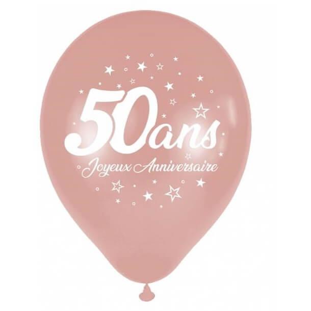 Ballon latex joyeux anniversaire 50 ans rose gold metallique
