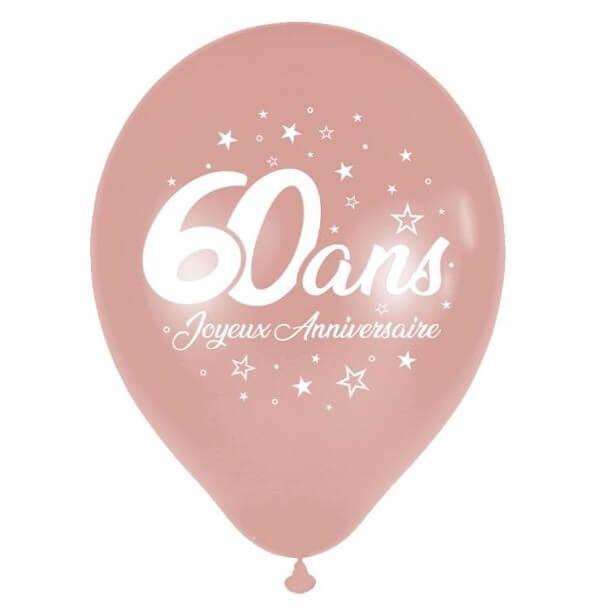 Ballon latex joyeux anniversaire 60 ans rose gold metallique