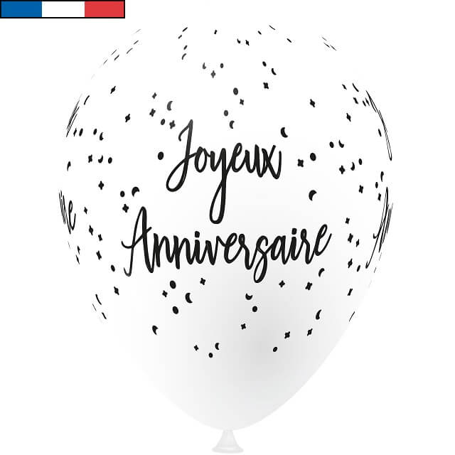 Ballon français joyeux anniversaire blanc en latex REF/9323