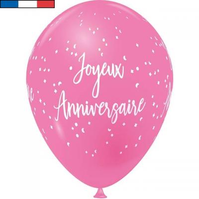 Ballon français joyeux anniversaire rose bonbon en latex 30cm (x8) REF/9323