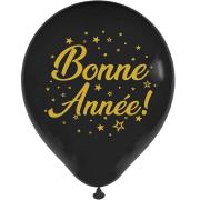 6 Ballons du Nouvel An noir et doré or en latex de 30 cm avec motif bonne année et étoiles REF/BAL99NORTG