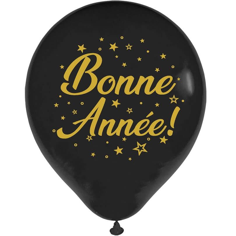 Ballon latex noir bonne annee dore or