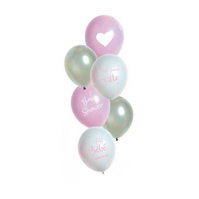 Ballon latex rose blanc argent fille baby shower 1