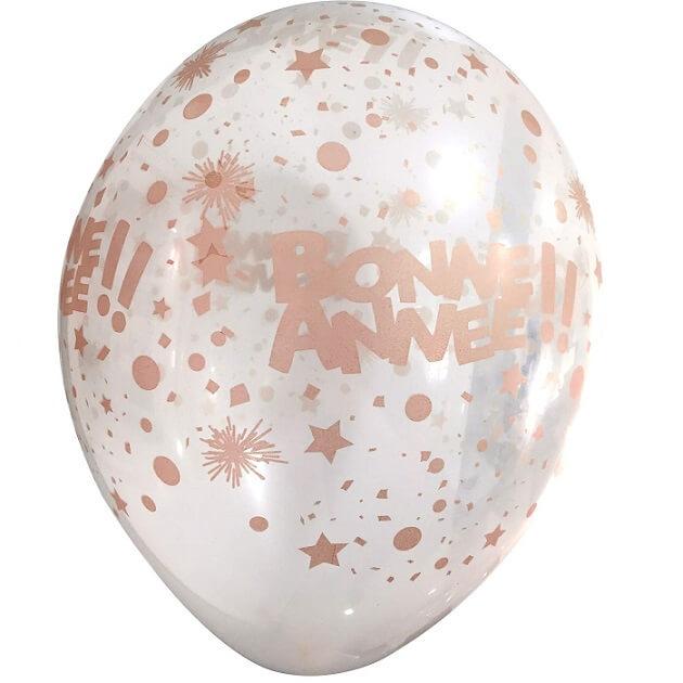 Ballon latex transparent et rose gold bonne annee nouvel an