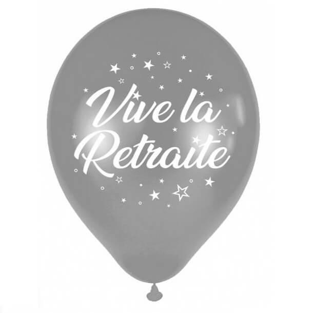 Ballon latex vive la retraite argent metallique