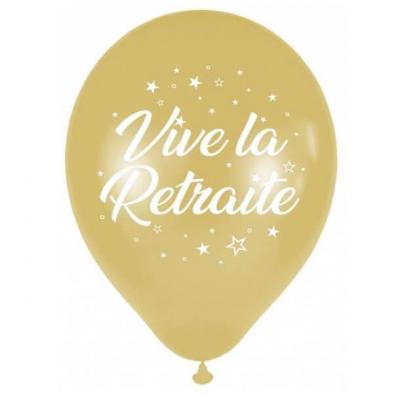 Ballon vive la retraite doré or métallique en latex de 30 cm (x6) REF/BAL00OR09