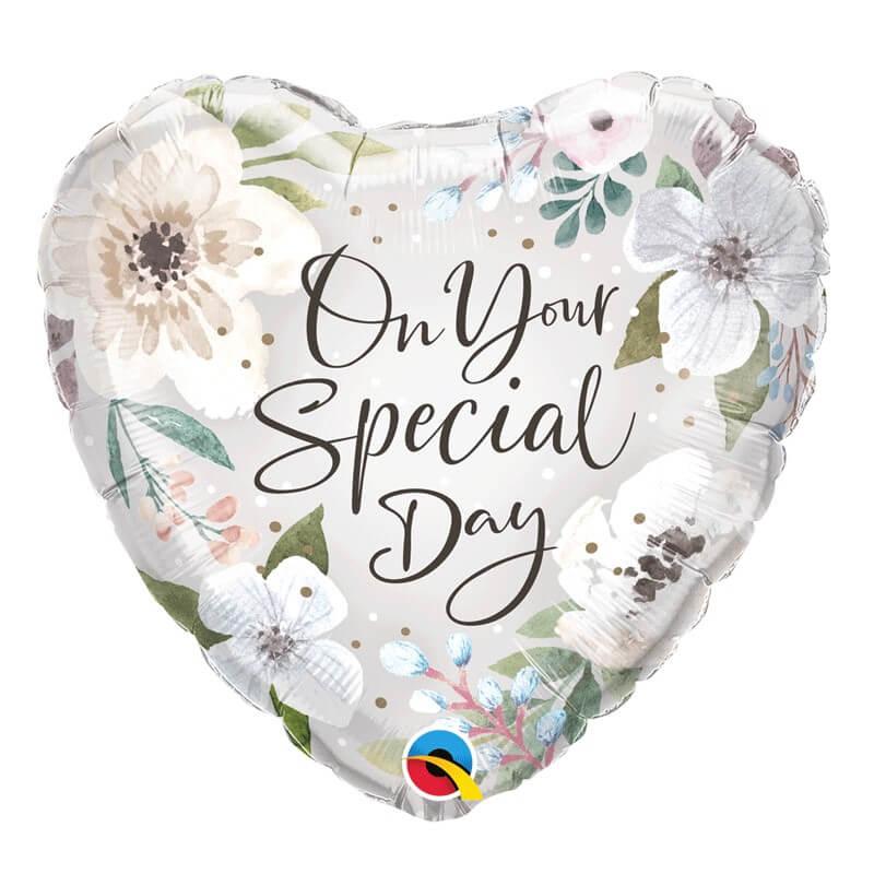 Ballon mariage coeur floral champetre en aluminium qualatex