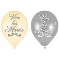 Ballon mariage vive les maries blanc et argent en latex