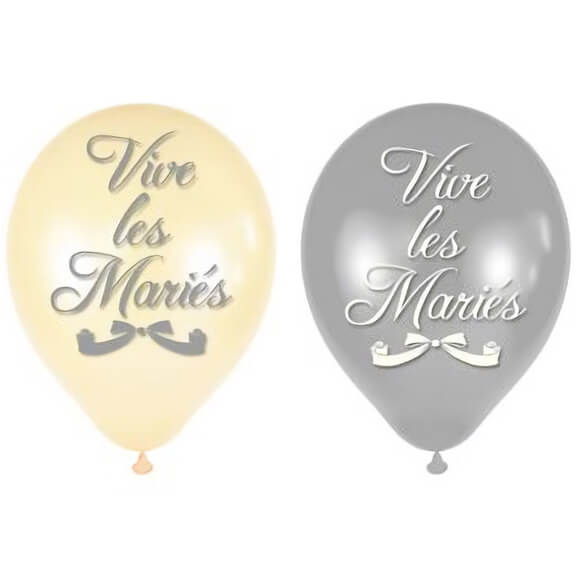 Ballon mariage vive les maries blanc et argent en latex