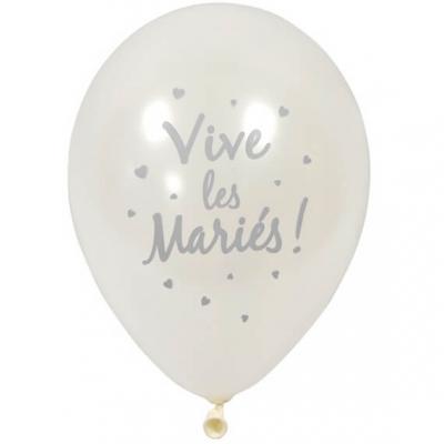 Ballon nacré mariage blanc et argent 30cm (x6) REF/BAL212