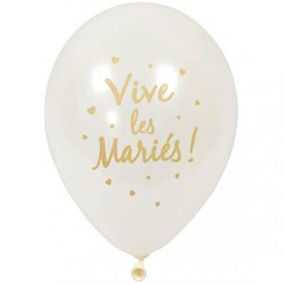 Ballon mariage vive les maries blanc et or