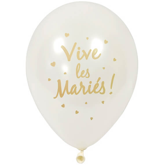 Ballon mariage vive les maries blanc et or