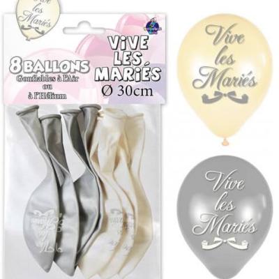 Ballon mariage vive les maries blanc et argent en latex
