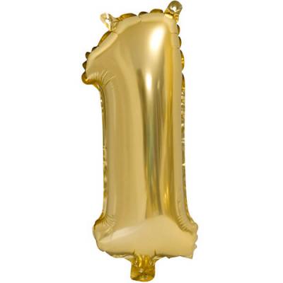 1 Ballon métallique anniversaire chiffre 1 en doré or de 36 cm REF/BALMORC01
