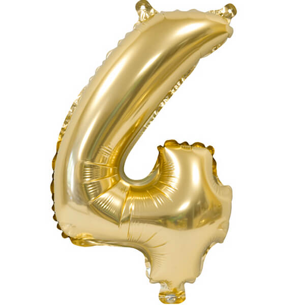 Ballon métallique anniversaire chiffre 4 en doré or REF/BALMORC04