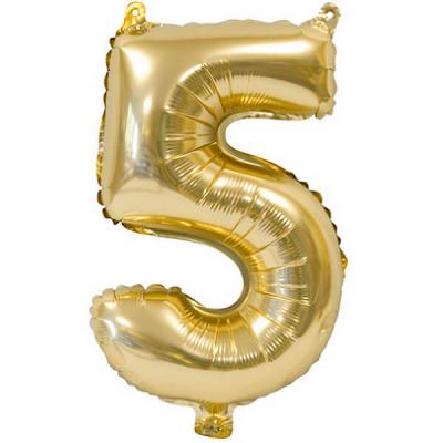 1 Ballon métallique anniversaire chiffre 5 en doré or de 36 cm REF/BALMORC05