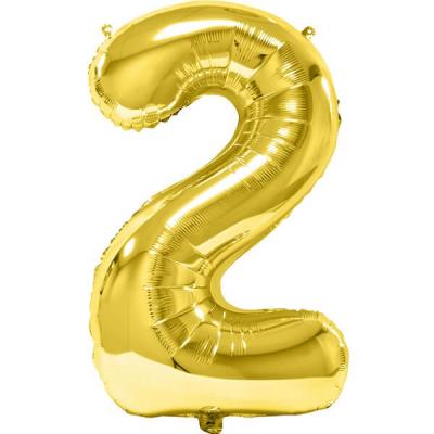 Ballon metallique anniversaire geant or chiffre 2