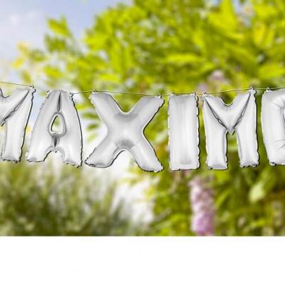 Ballon metallique argent avec prenom 1