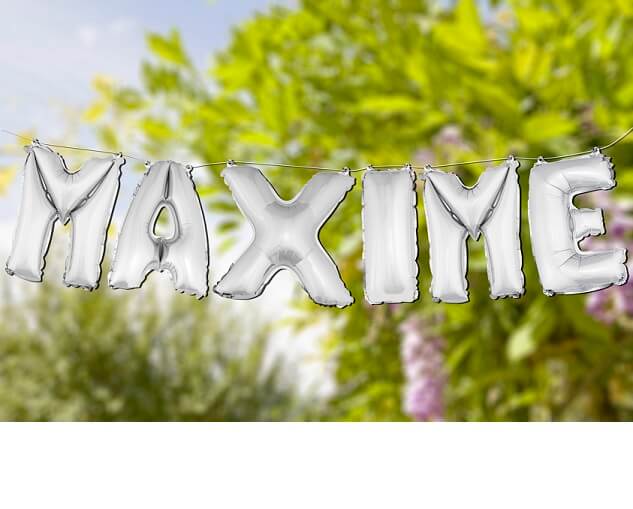 Ballon metallique argent avec prenom 1