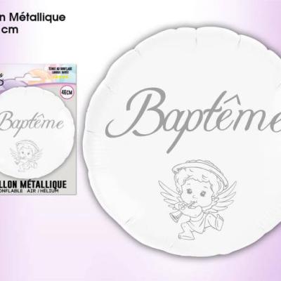 Ballon bapteme angelot blanc et argent en aluminium