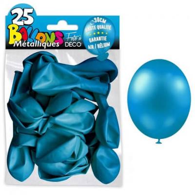 Ballon metallique bleu turquoise en latex de 30cm