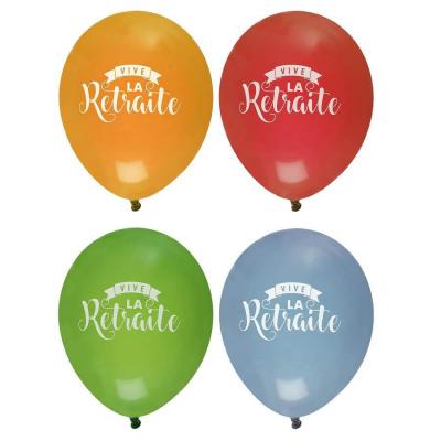 Ballon multicolore en latex vive la retraite de 23 cm (x8) REF/7673