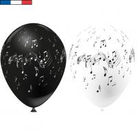 Ballon musique blanc et noir en latex de fabrication francaise