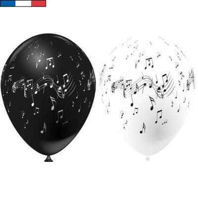 Ballon musique blanc et noir en latex de fabrication francaise