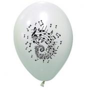 Ballon latex blanc avec musique note de musique noire (x8) REF/BAL231