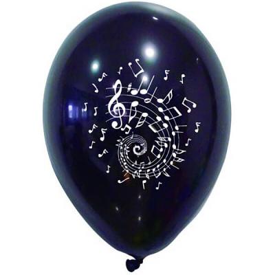 Ballon latex noir avec musique note de musique blanche (x8) REF/BAL231