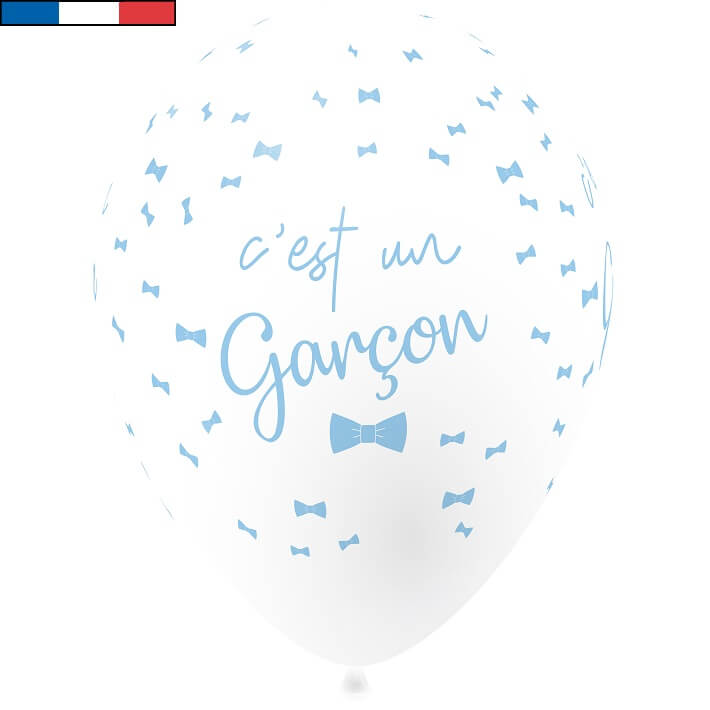 Ballon naissance en latex blanc et bleu c est un garcon