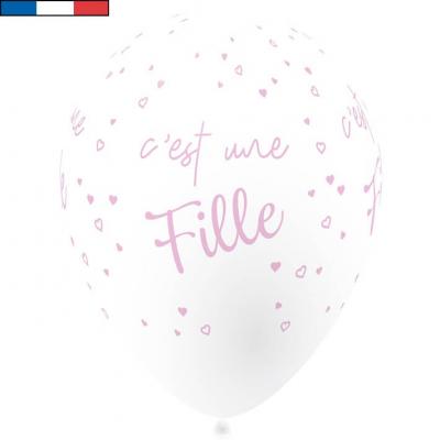 Ballon français baby shower fille rose 30cm (x8) REF/40982