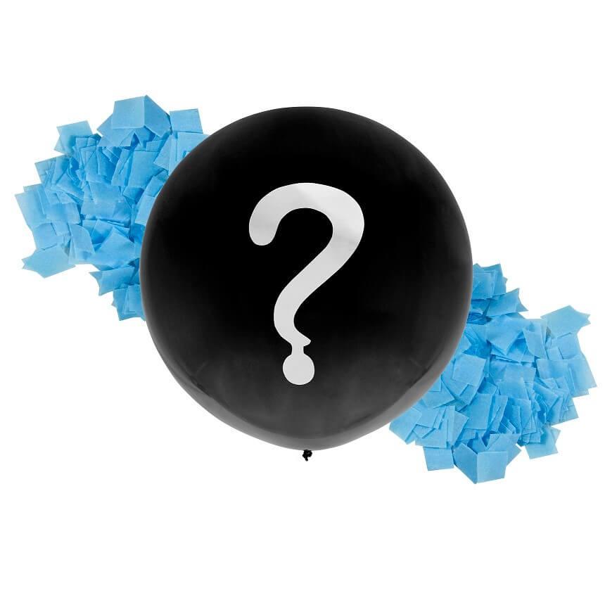 Ballon noir confettis bleu ciel garcon gender reveal