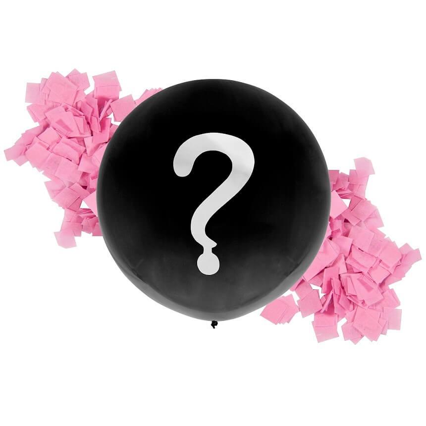 Ballon noir confettis rose fille gender reveal