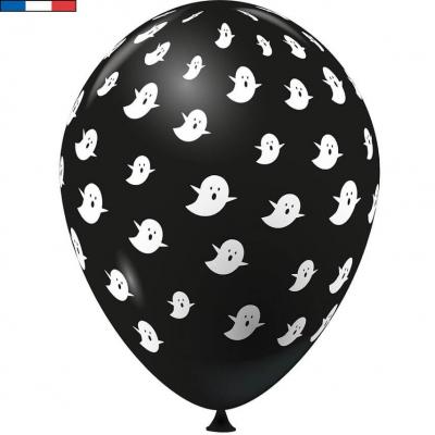Ballon noir fête d'Halloween avec fantômes 30cm (x8) REF/48902 Fabriqué en France