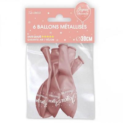 Ballon rose gold metallise en latex joyeux anniversaire