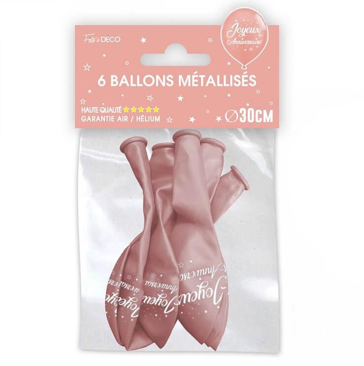Ballon rose gold metallique en latex joyeux anniversaire