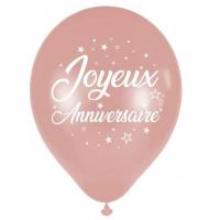 Ballon rose gold metallise en latex joyeux anniversaire