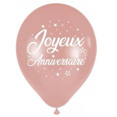 Ballon rose gold métallisé Joyeux Anniversaire de 30 cm en latex (x6) REF/BAL00RG00