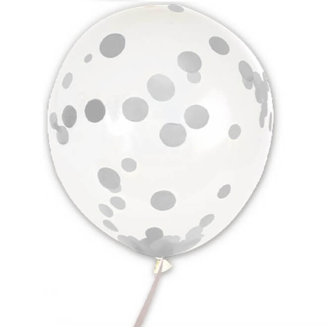 Ballon transparent avec confettis argent en latex
