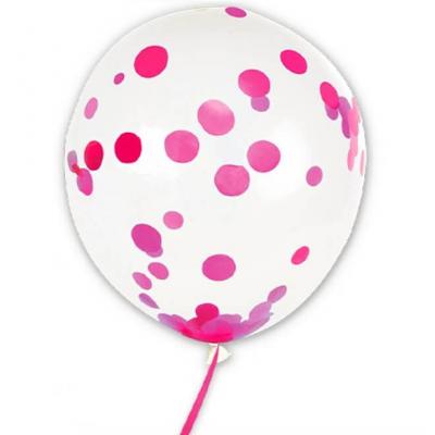 Ballon transparent avec confettis fuchsia en latex