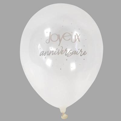 Ballon latex transparent avec Joyeux Anniversaire en argent de 30 cm (x6) REF/BAL244