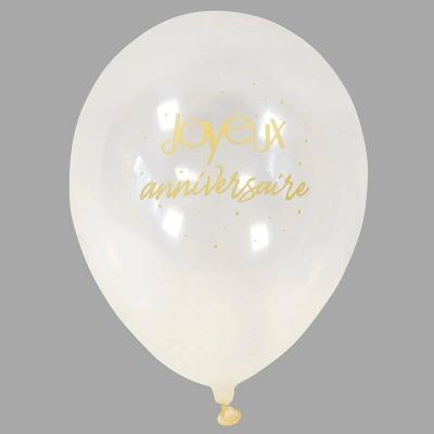 Ballon latex transparent avec Joyeux Anniversaire en doré or de 30 cm (x6) REF/BAL244