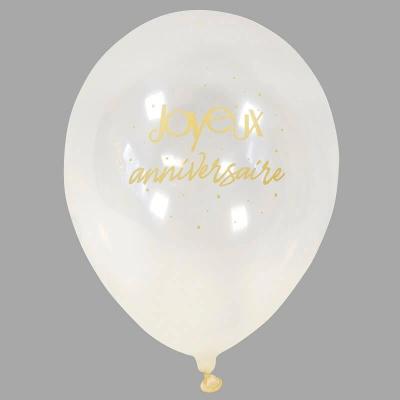Ballon transparent en latex joyeux anniversaire dore or