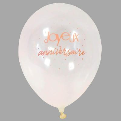 Ballon latex transparent avec Joyeux Anniversaire en rose gold de 30 cm (x6) REF/BAL244