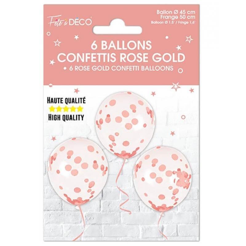 Ballon transparent latex et confettis rose gold