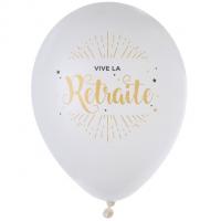 Ballon vive la retraite blanc et or metallise en latex