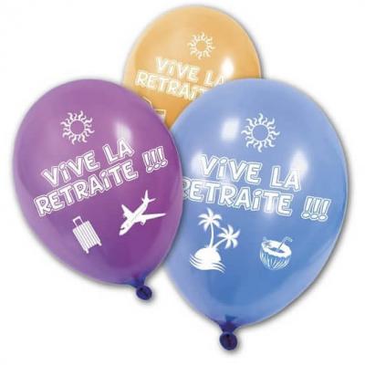 Ballon vive la retraite multicolore en latex (x8) REF/BA1460